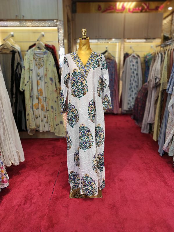 S/M Special Multi Printed Cotton Dress 57&quot; Long Jalabiya