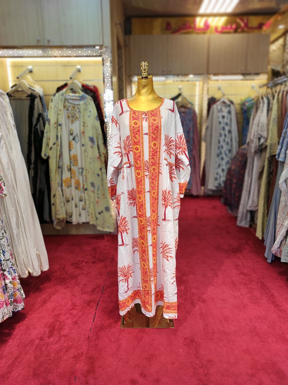 2XL/3XL Bhopali Printed Cotton Dress 57&quot; Long Jalabiya