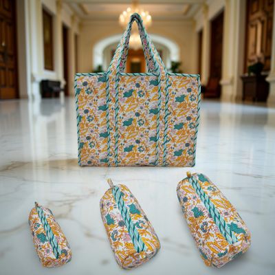 Cotton 1 Tote Bag with 3 Pcs Cosmetic Purses Set 03