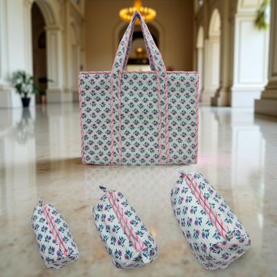 Cotton 1 Tote Bag with 3 Pcs Cosmetic Purses Set 05
