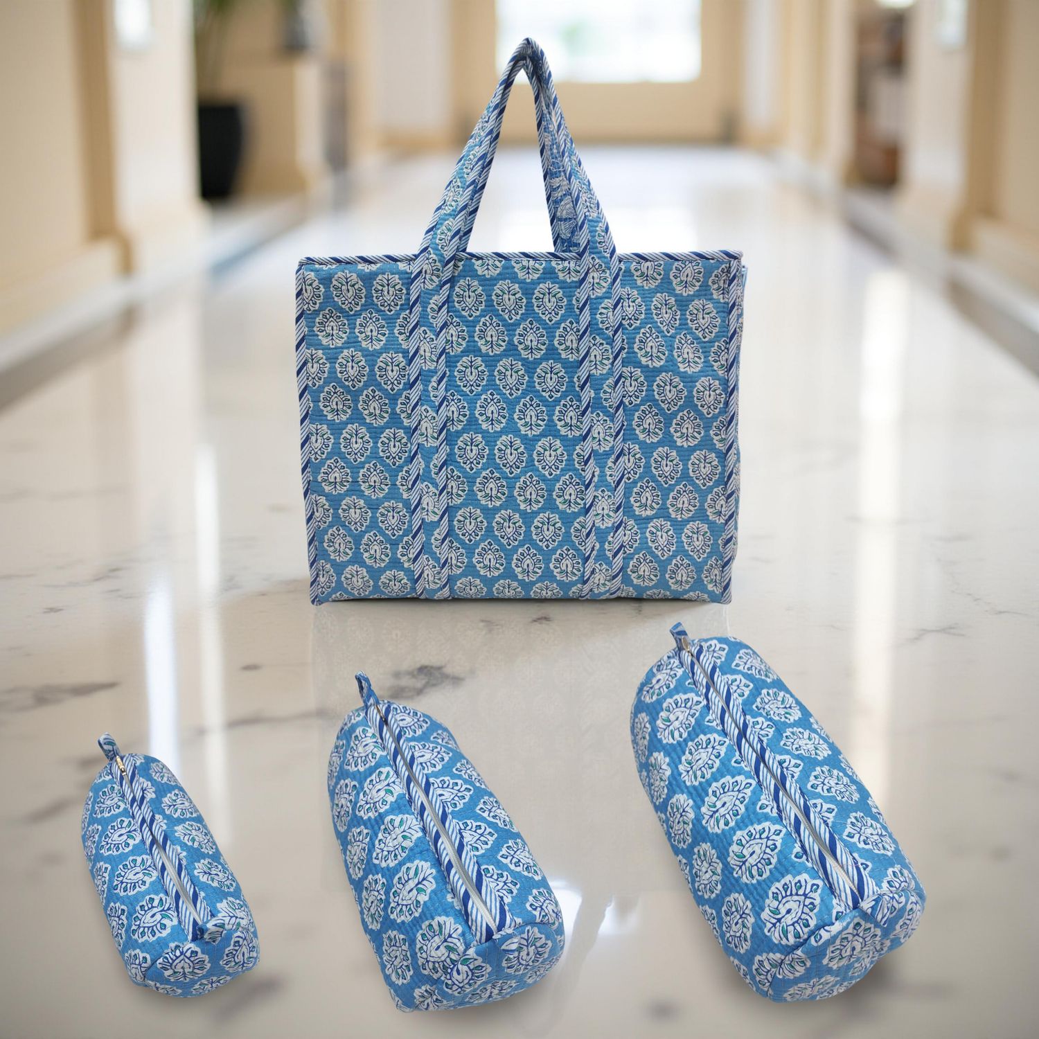 Cotton 1 Tote Bag with 3 Pcs Cosmetic Purses Set 06