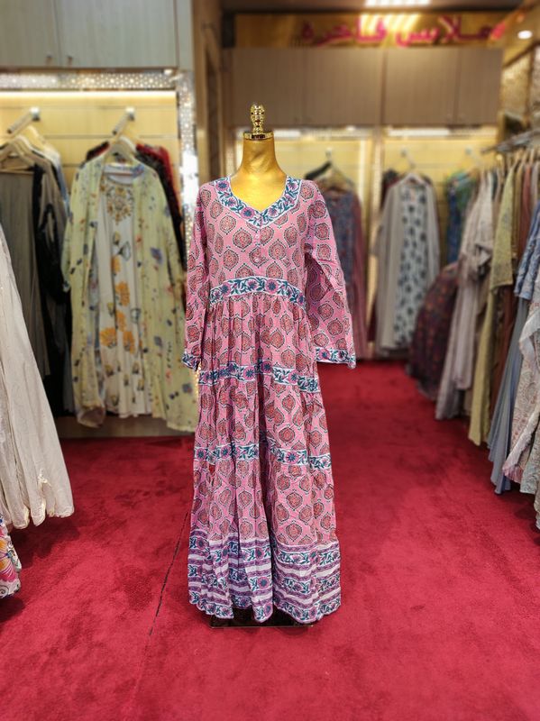 S/M  Huda Printed Cotton Dress 57&quot; Long Jalabiya