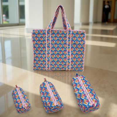 Cotton 1 Tote Bag with 3 Pcs Cosmetic Purses Set 07