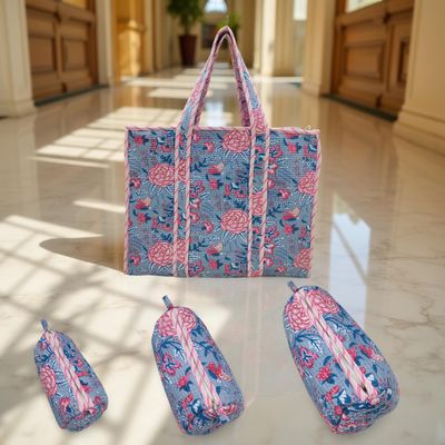 Cotton 1 Tote Bag with 3 Pcs Cosmetic Purses Set 10