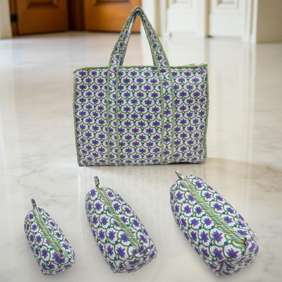 Cotton 1 Tote Bag with 3 Pcs Cosmetic Purses Set 11
