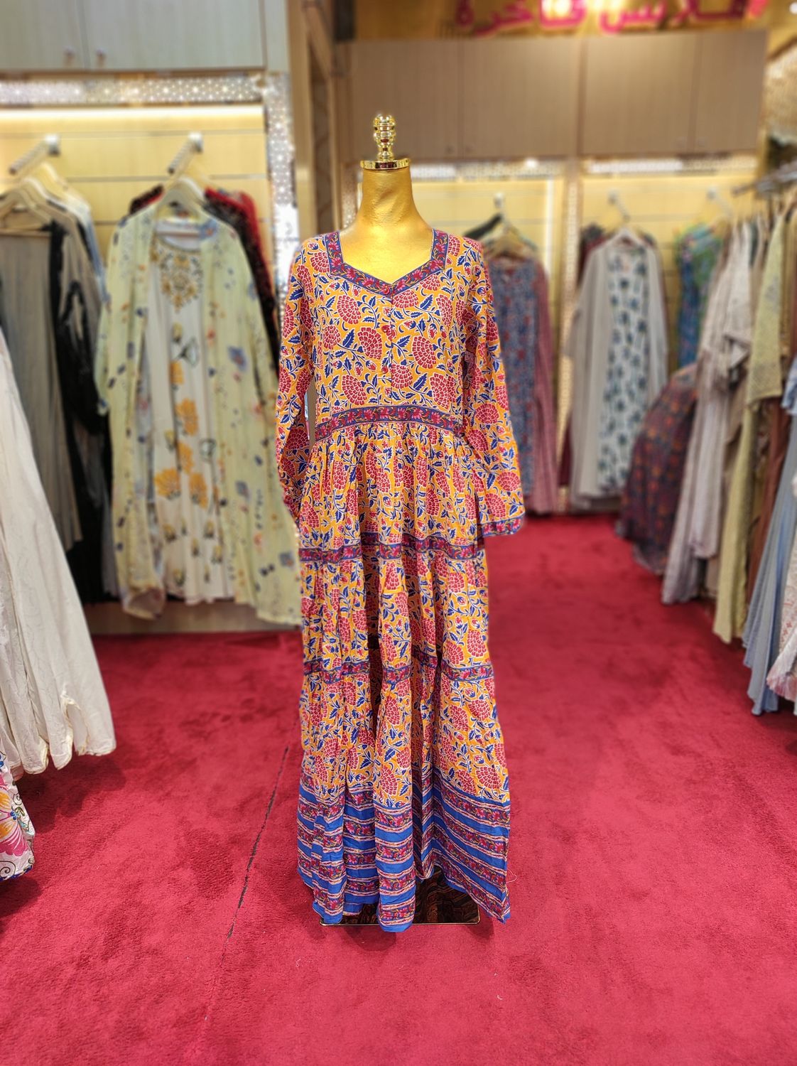 S/M  Huda Printed Cotton Dress 57&quot; Long Jalabiya