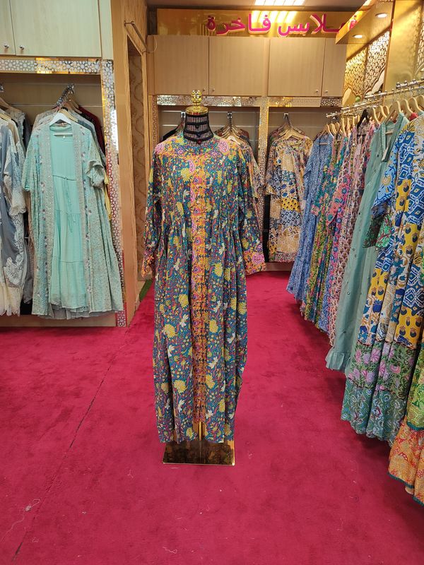 S/M  Aafreen Printed Cotton Dress 57&quot; Long Jalabiya