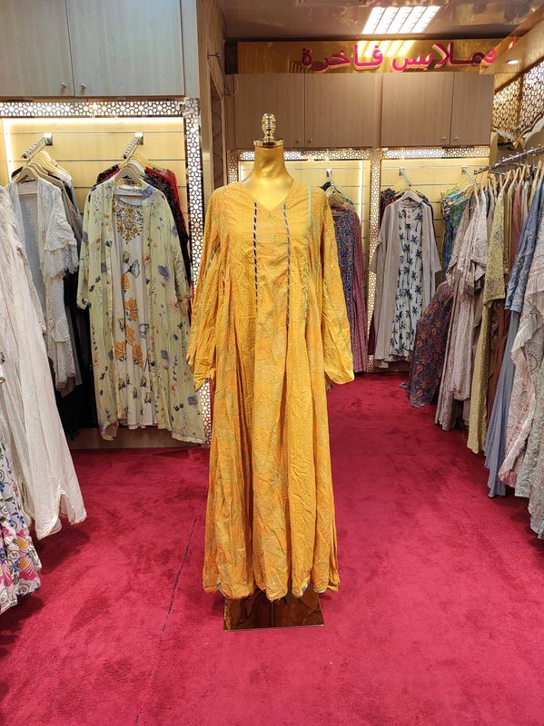 S/M Meher Crystal Multi Printed Cotton Dress 57&quot; Long Jalabiya
