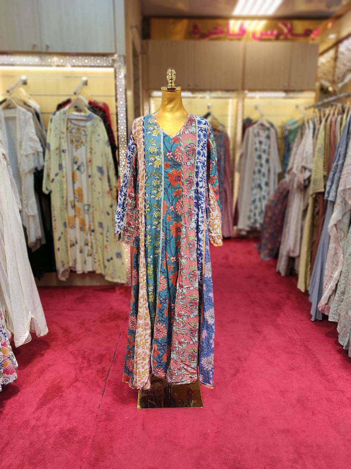 L/XL Meher Crystal Multi Printed Cotton Dress 57&quot; Long Jalabiya