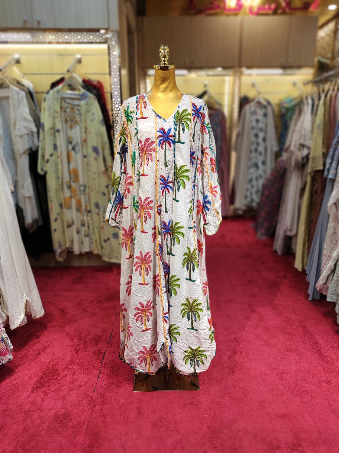 S/M Meher Crystal Multi Printed Cotton Dress 57&#39;&#39; Long Jalabiya