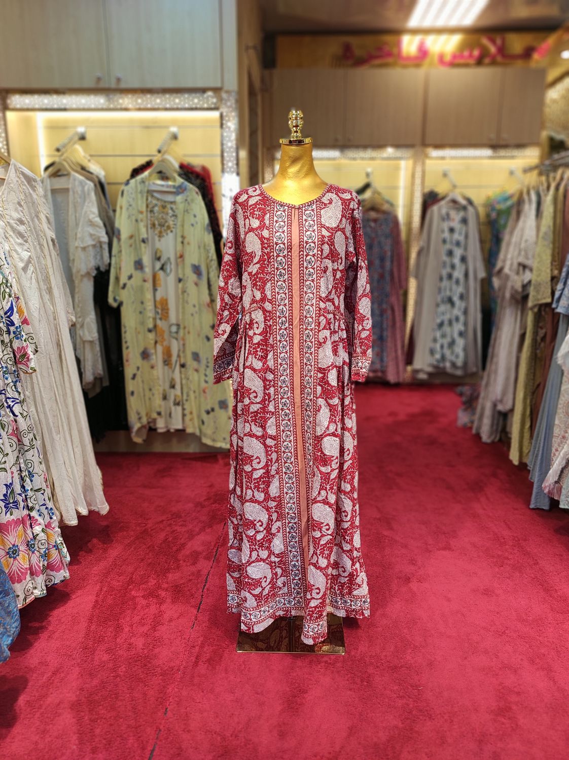 S/M Bhopali Printed Cotton Dress 57&quot; Long Jalabiya