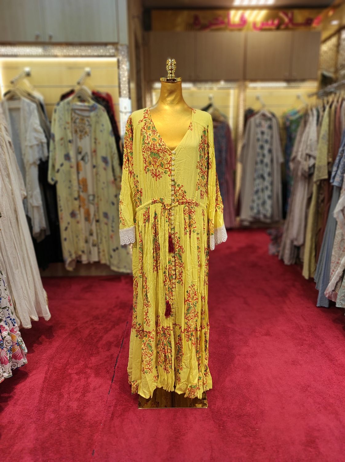 S/M Ari Printed Cotton Dress 57&quot; Long Jalabiya