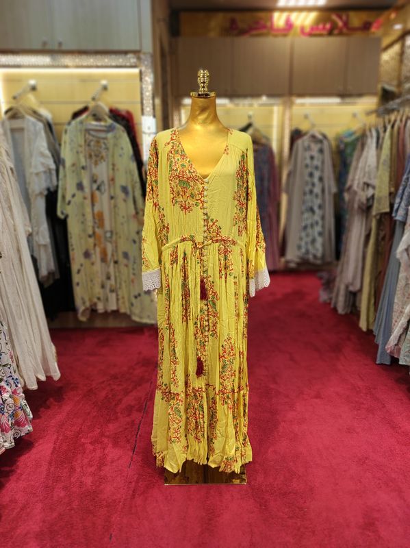 S/M Ari Printed Cotton Dress 57&quot; Long Jalabiya
