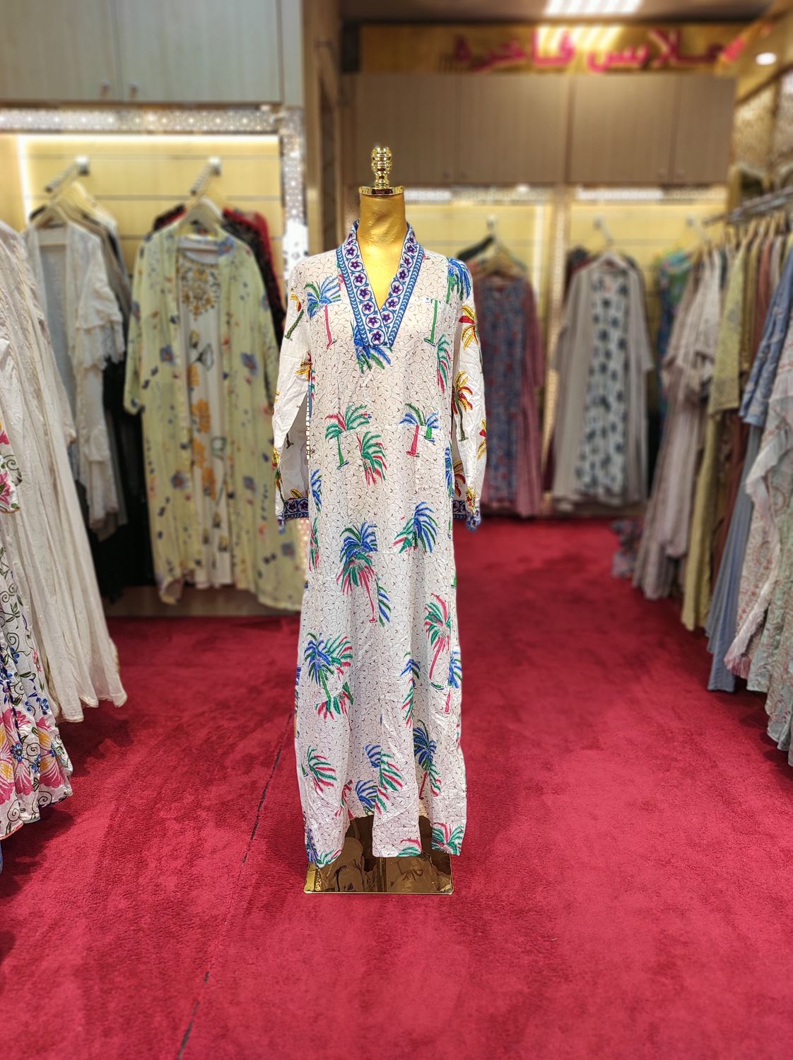 XS/S Teena Blue Printed Cotton Dress 54&quot; Long Jalabiya