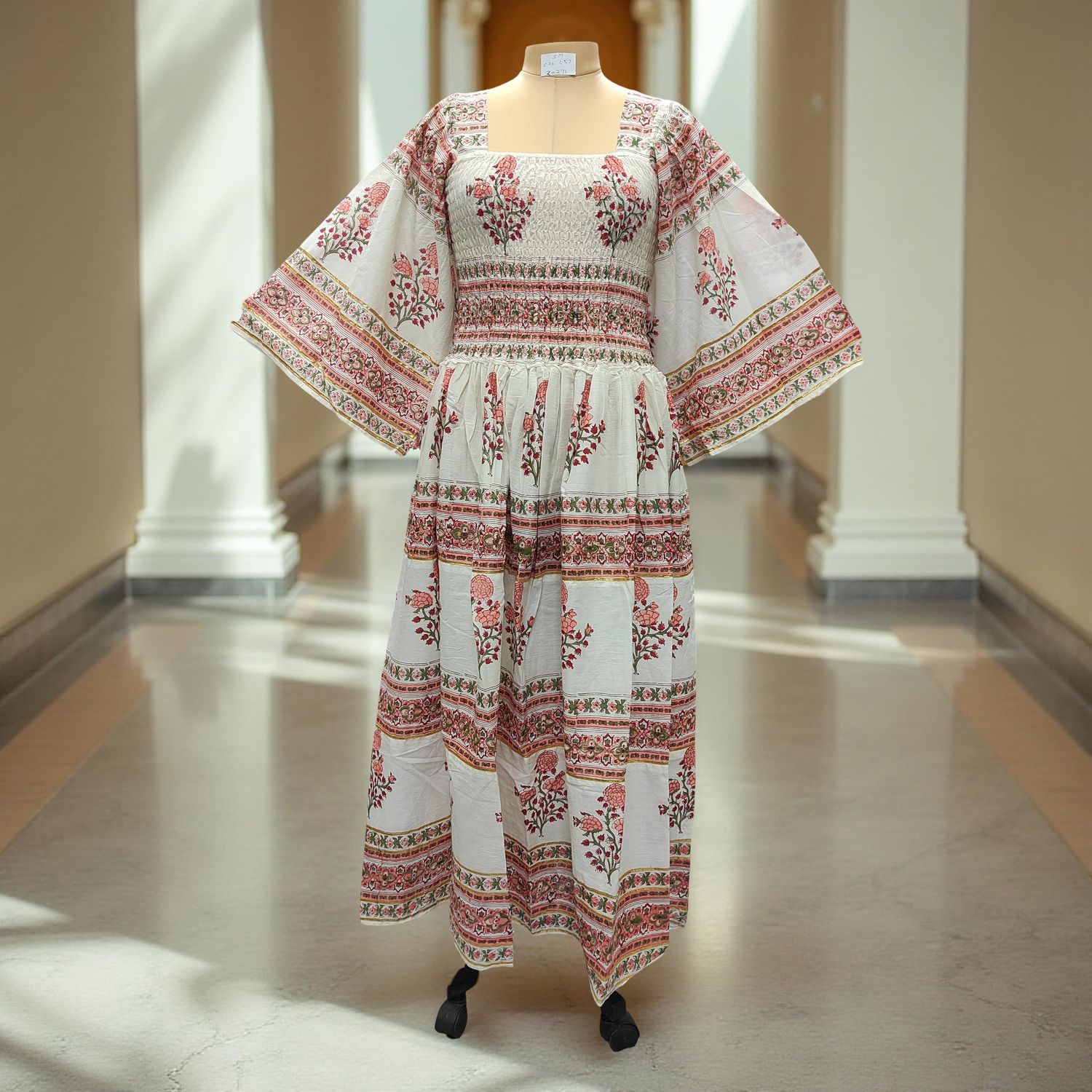 S/M Elzina Printed Cotton Dress 57&quot; Long Jalabiya