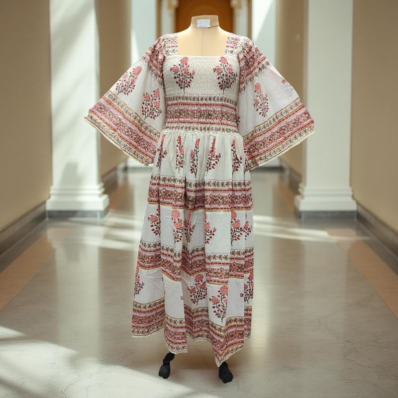 S/M Elzina Printed Cotton Dress 57&quot; Long Jalabiya