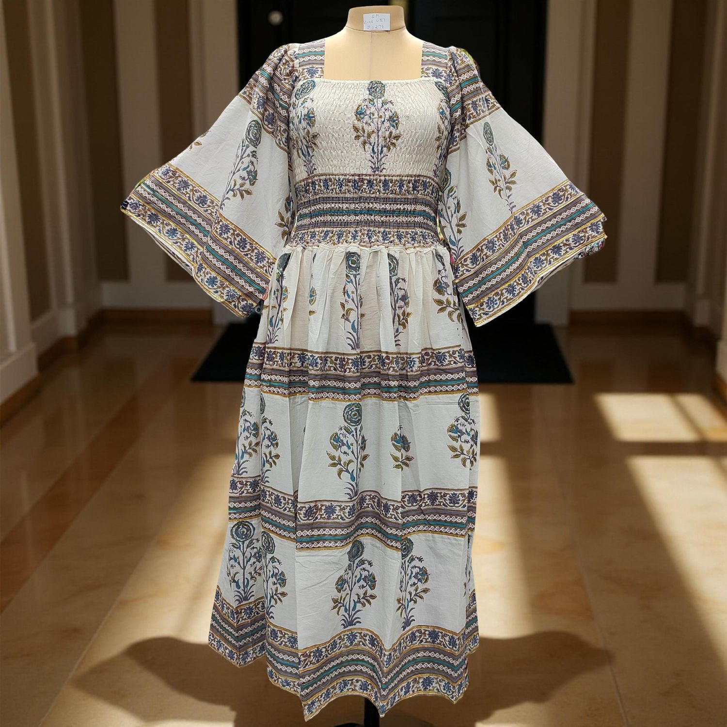 S/M Elzina Printed Cotton Dress 57&quot; Long Jalabiya