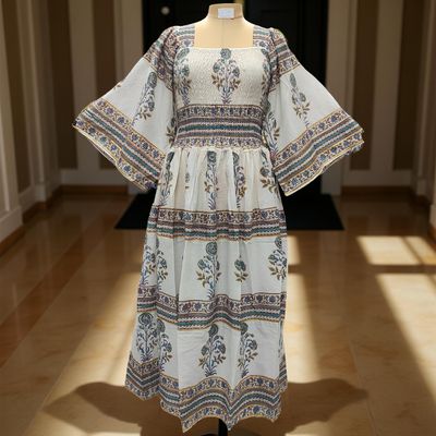 S/M Elzina Printed Cotton Dress 57&quot; Long Jalabiya