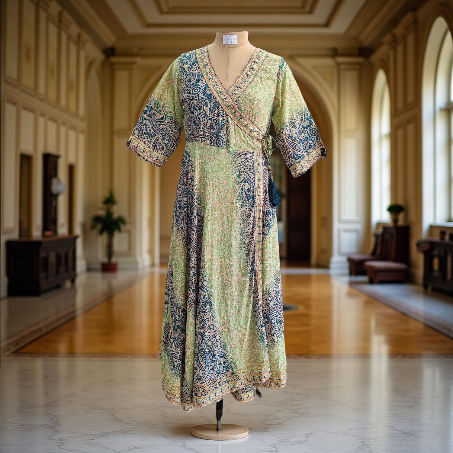 XS/S Priam Printed Silk Crystal Dress 54&quot; Long Jalabiya