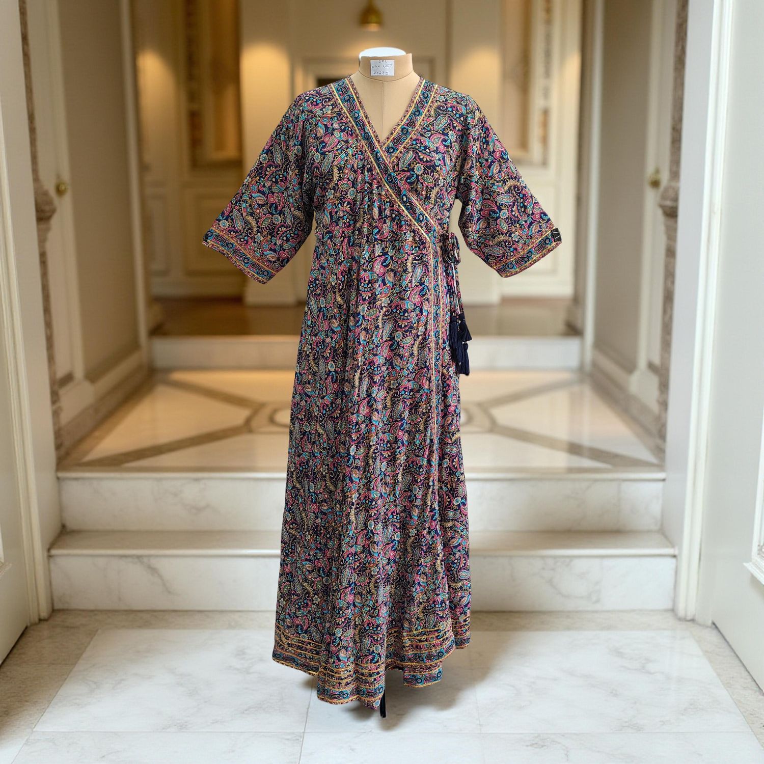 L/XL Priam Printed Silk Crystal Dress 57&quot; Long Jalabiya