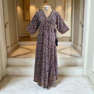 L/XL Priam Printed Silk Crystal Dress 57&quot; Long Jalabiya