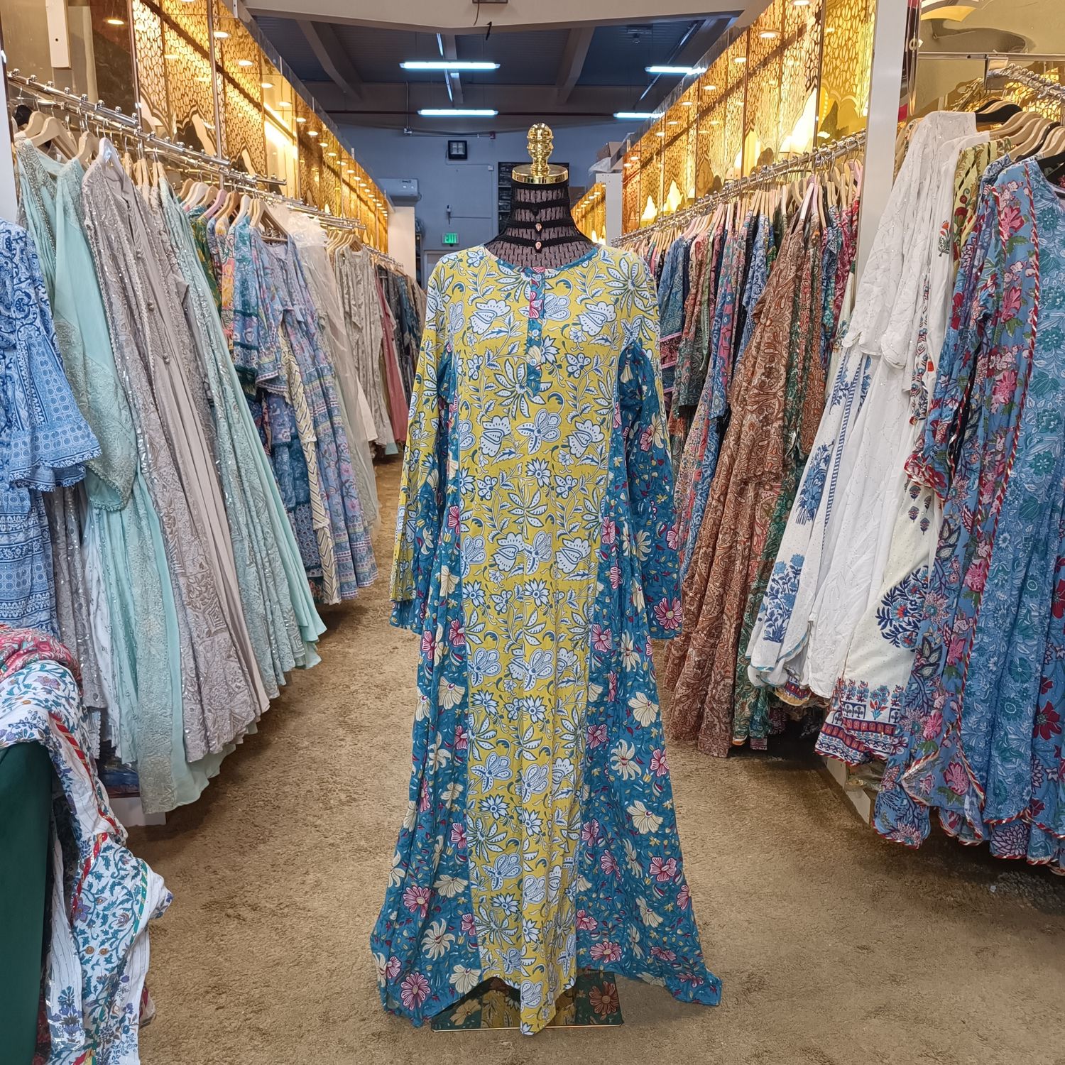 L/XL Mahdis Printed Cotton Dress 56&quot; Long Jalabiya