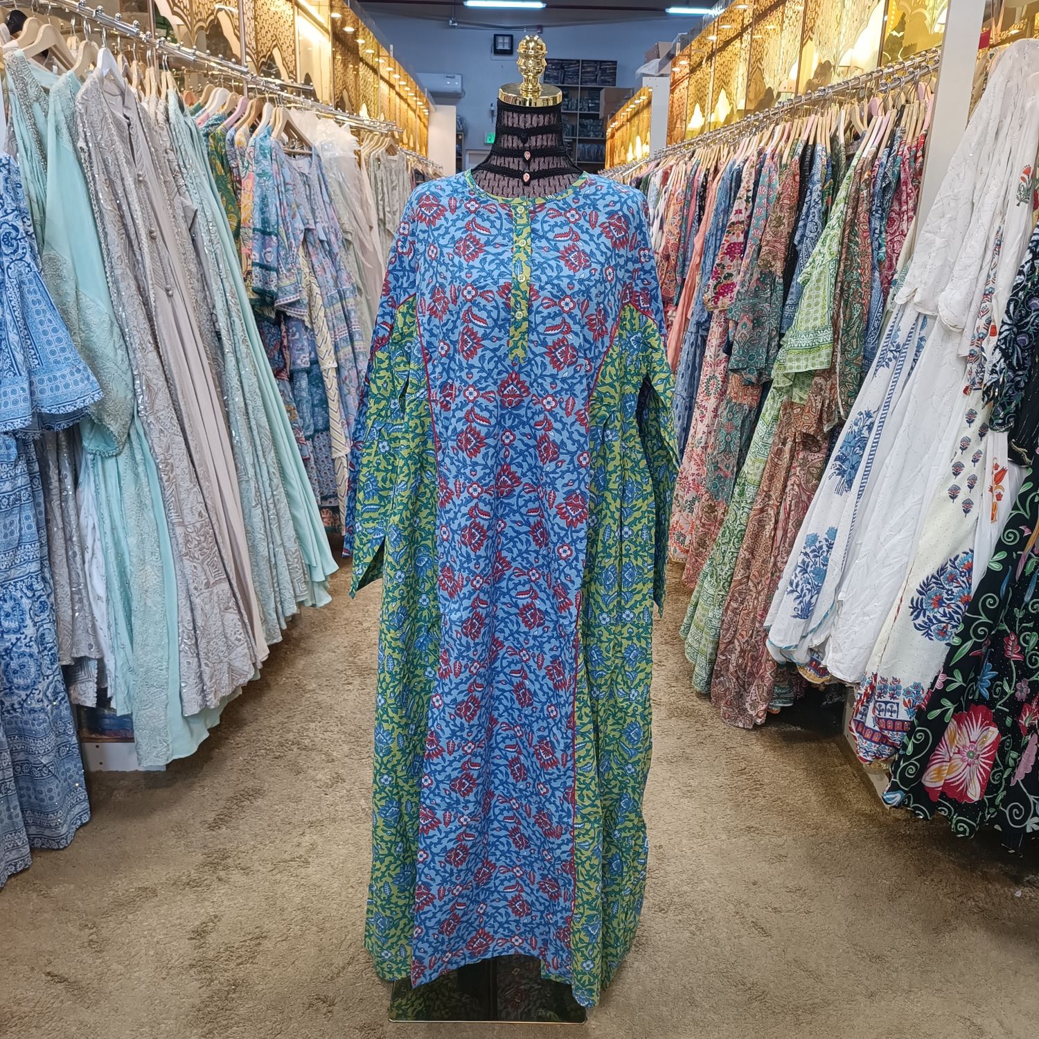 2XL/3XL Mahdis Printed Cotton Dress 57&quot; Long Jalabiya