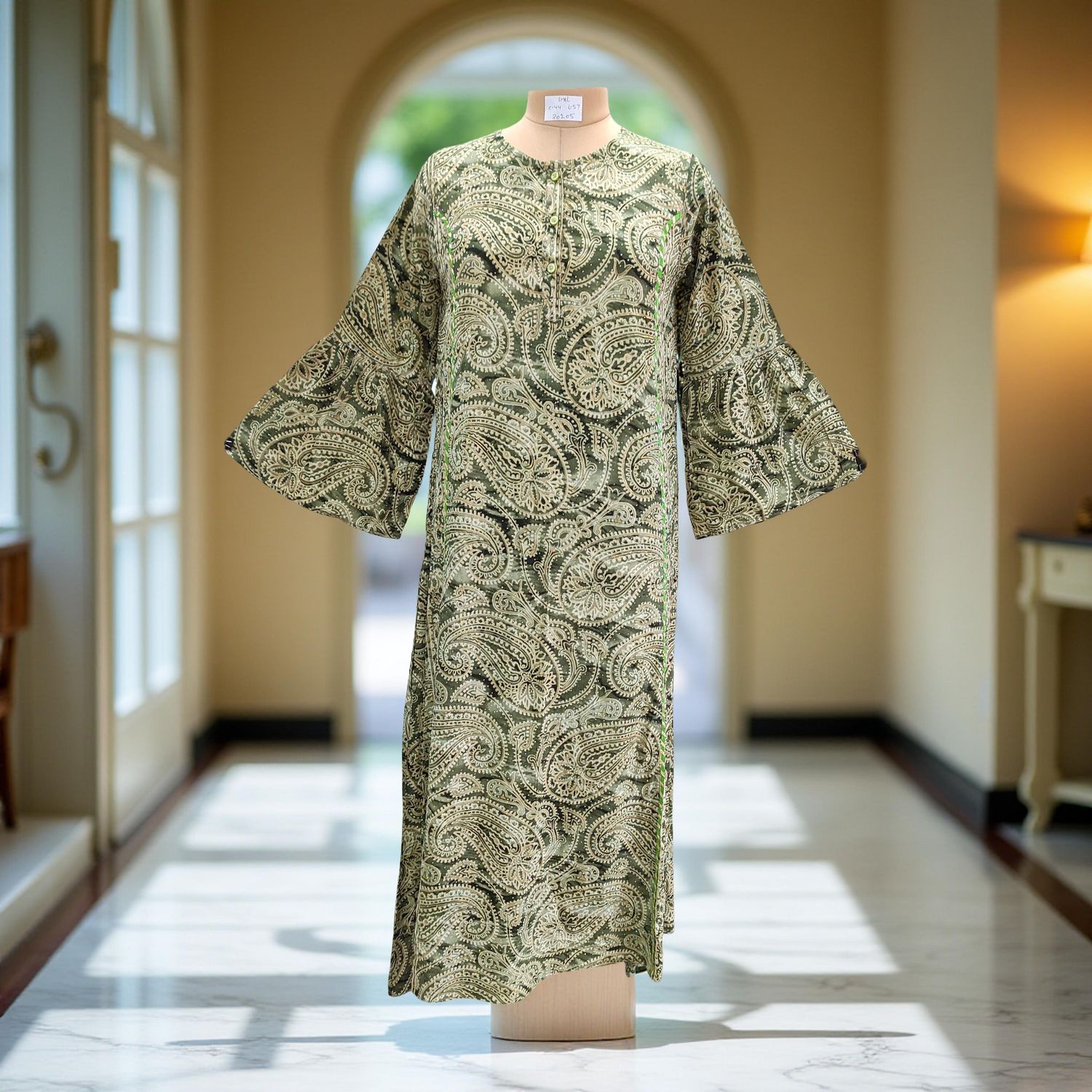 L/XL Marry Silk Crystal Printed  Dress 57&quot; Long Jalabiya