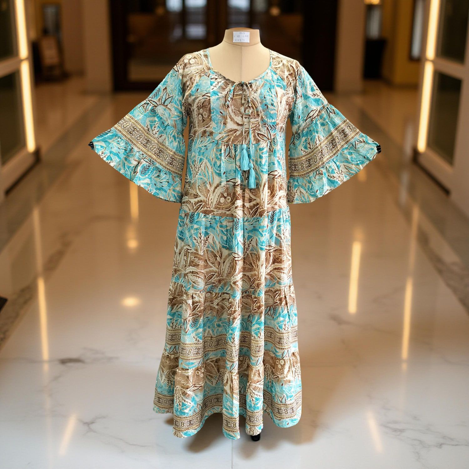 XS/S Gaby Silk Crystal  Long Dress 54&quot; Long Jalabiya