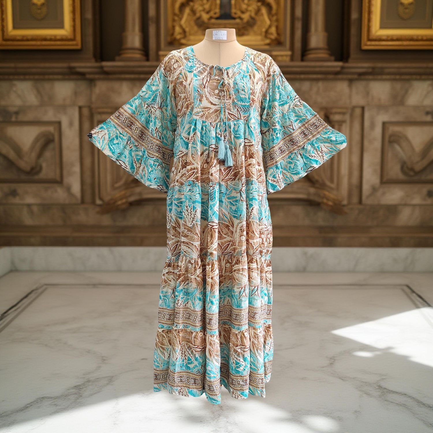 L/XL Gaby Silk Crystal  Long Dress 57&quot; Long Jalabiya