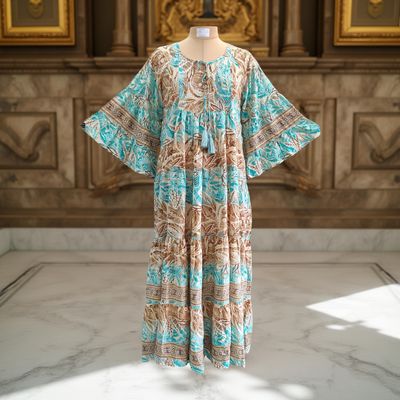 L/XL Gaby Silk Crystal  Long Dress 57&quot; Long Jalabiya
