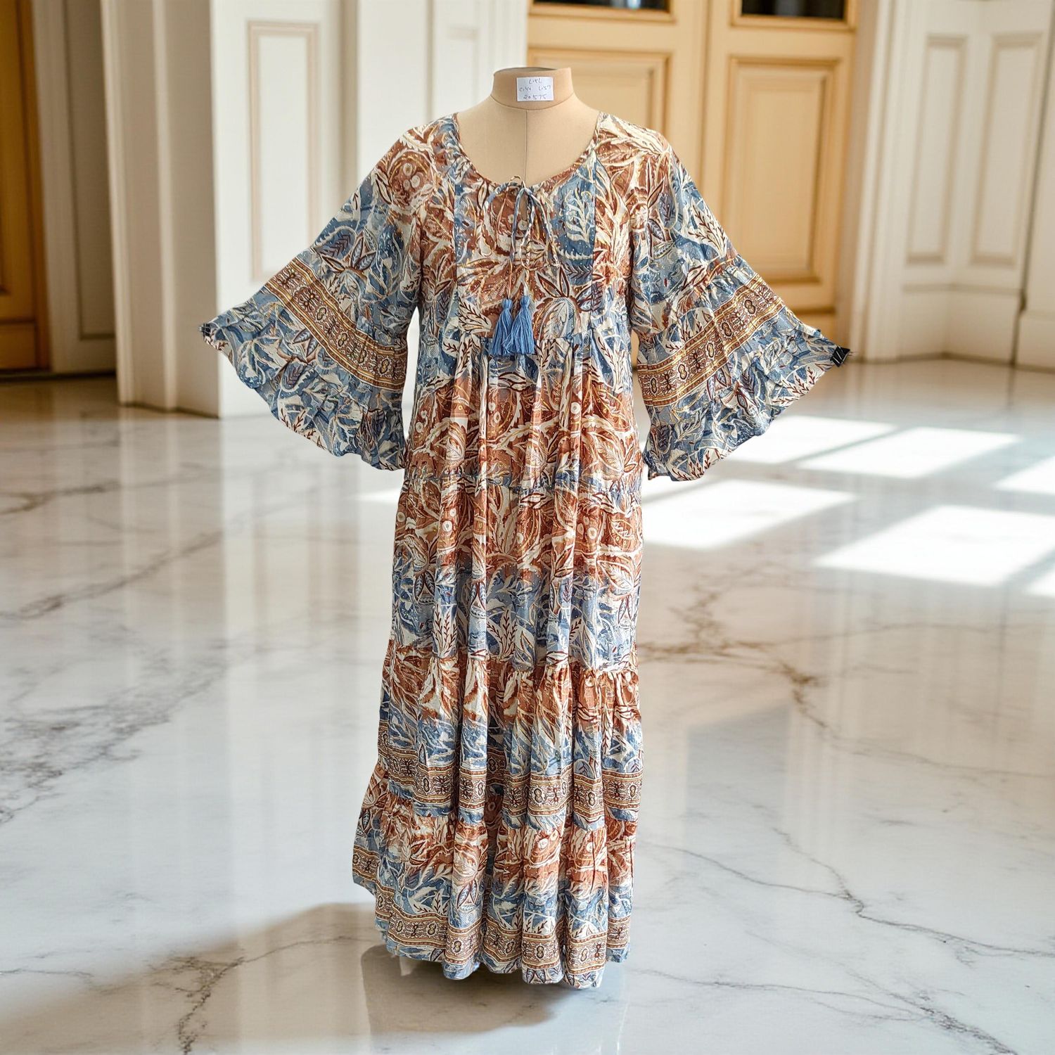 L/XL Gaby Silk Crystal  Long Dress 57&quot; Long Jalabiya