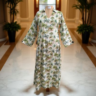 L/XL Hayat Satin Crystal Printed  Dress 57&quot; Long Jalabiya