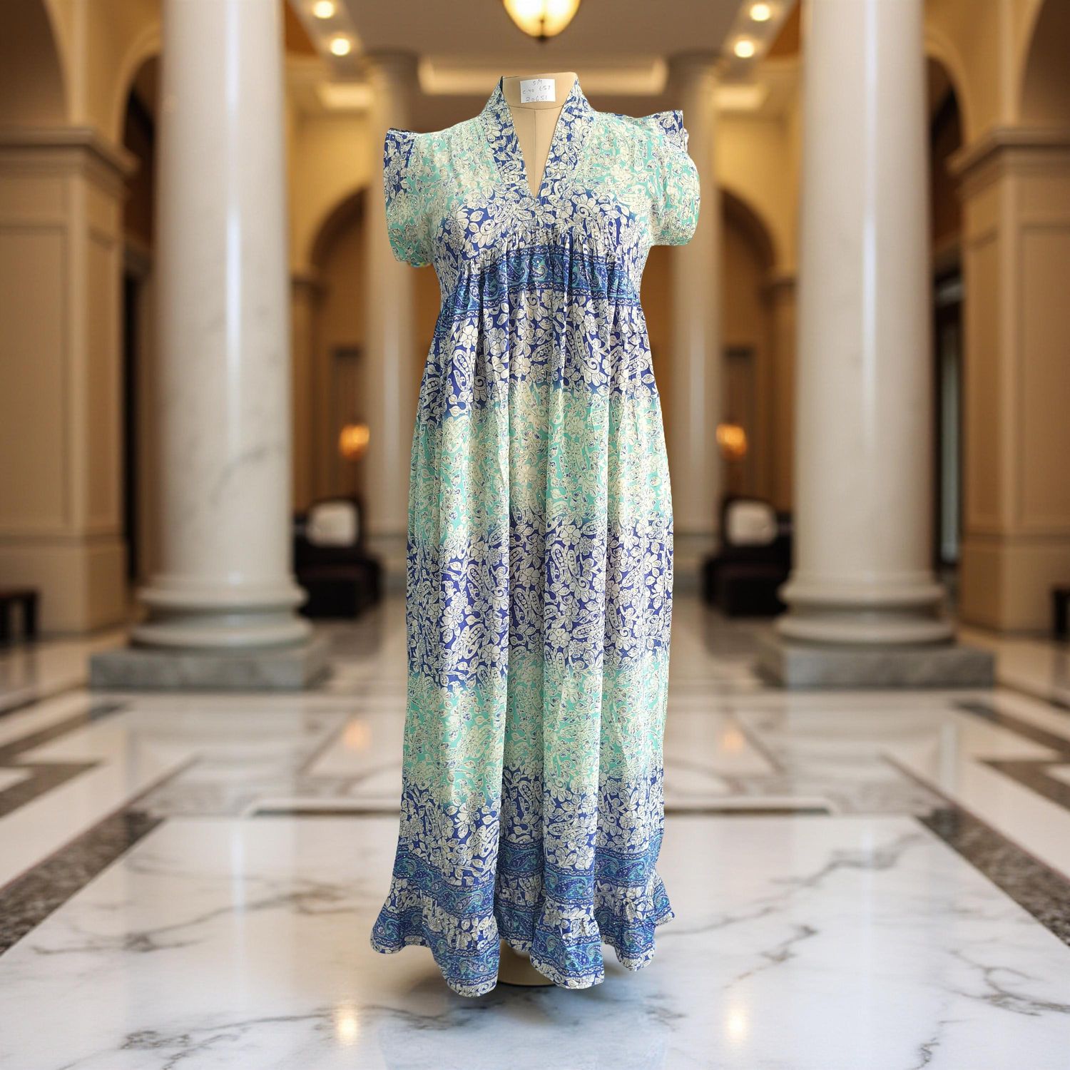 S/M Amani Silk Crystal Printed  Dress 57&quot; Long Jalabiya