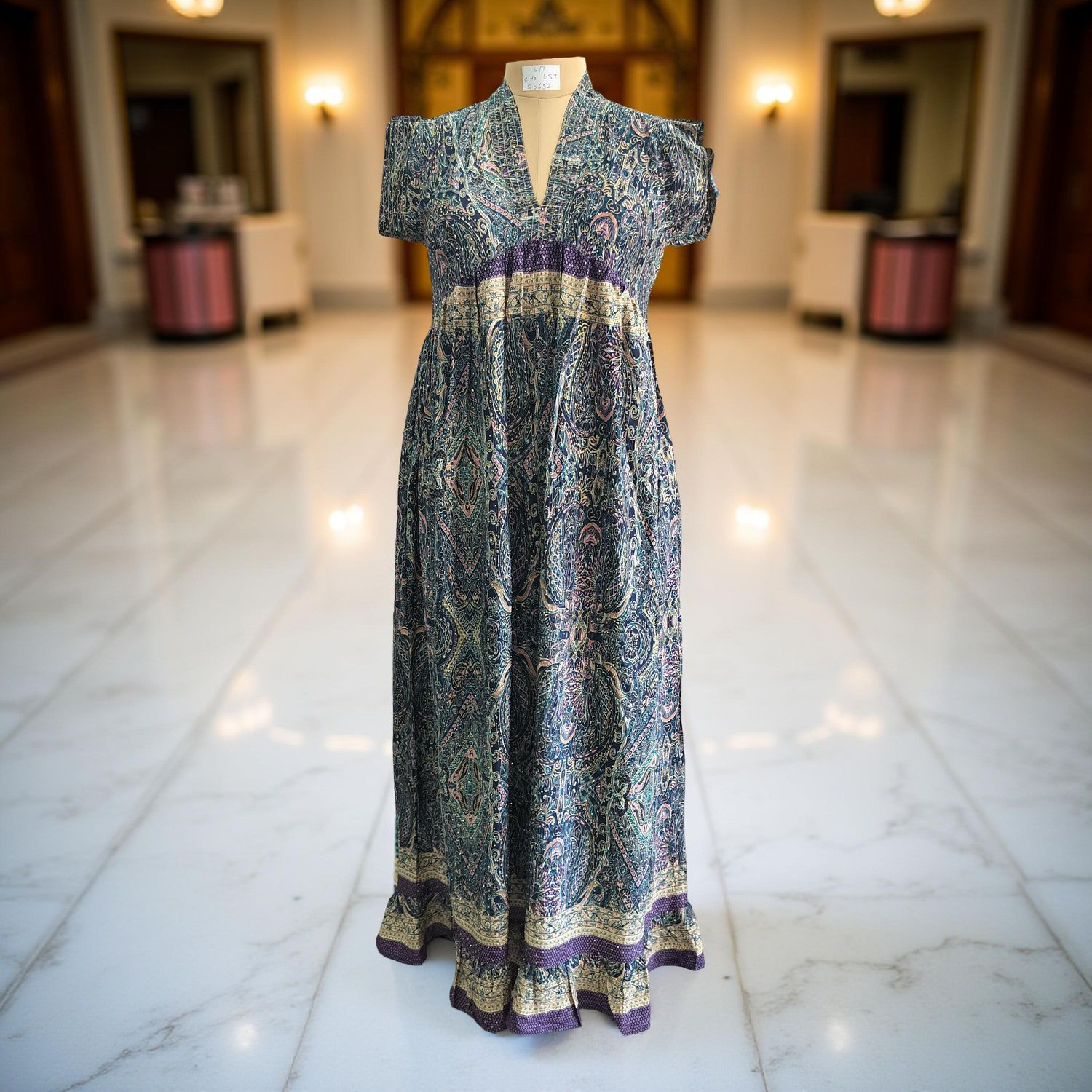 S/M Amani Silk Crystal Printed  Dress 57&quot; Long Jalabiya