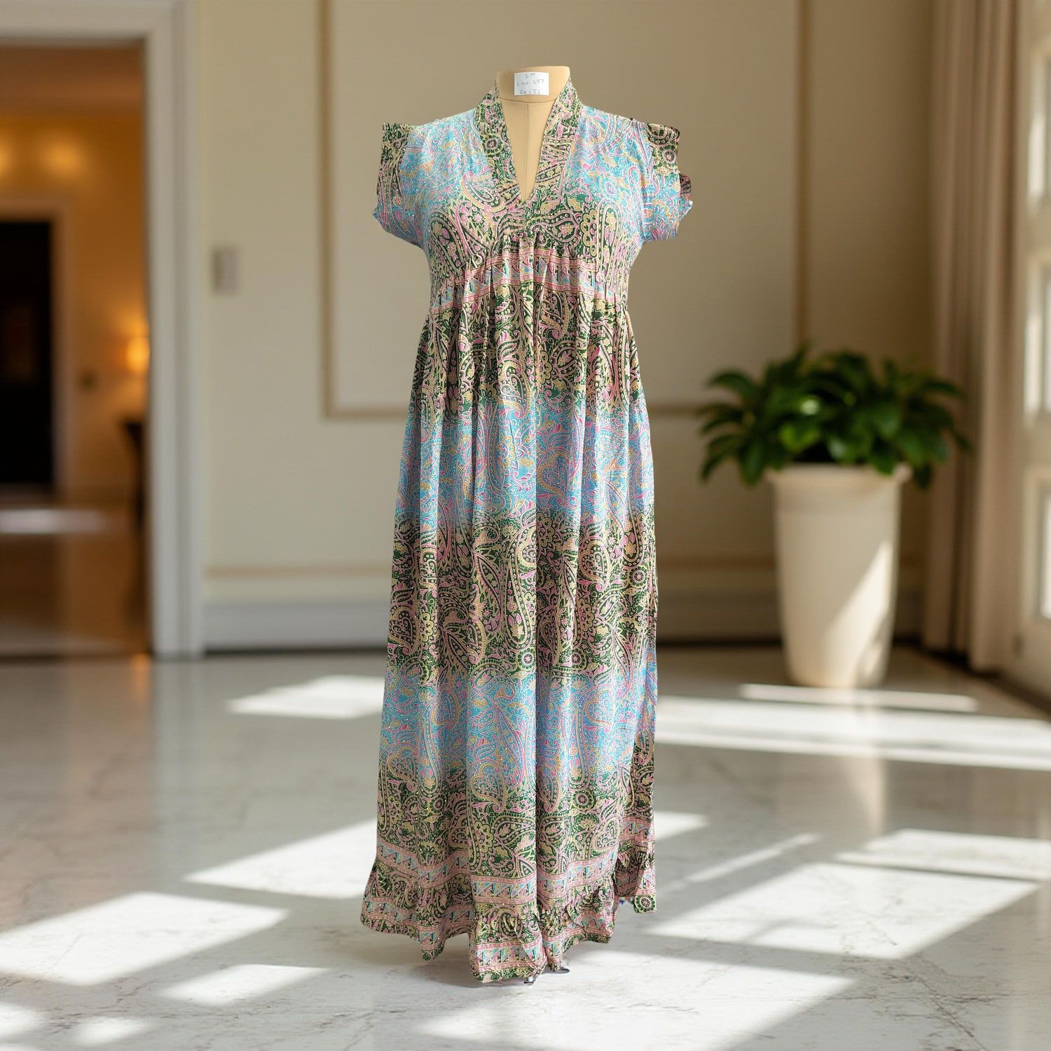 S/M Amani Silk Crystal Printed  Dress 57&quot; Long Jalabiya