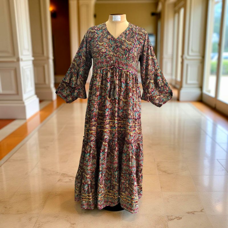 XS/S Adeeba Crystal Silk Dress 54&quot; Long Jalabiya