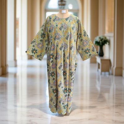 2XL/2XL Ruby Green Printed Cotton Dress 57&quot; Long Jalabiya