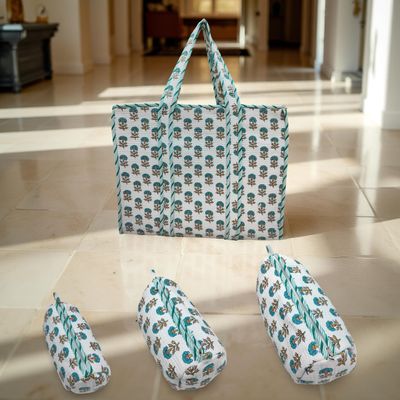 Cotton 1 Tote Bag with 3 Pcs Cosmetic Purses Set 02