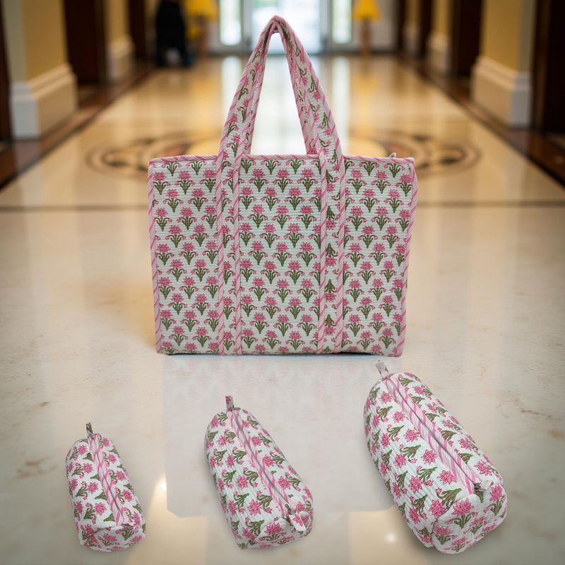 Cotton 1 Tote Bag with 3 Pcs Cosmetic Purses Set 08