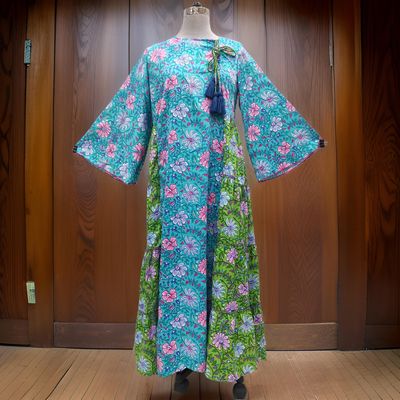 L/XL Satin Cindrella Printed Cotton Dress 57&quot; Long Jalabiya