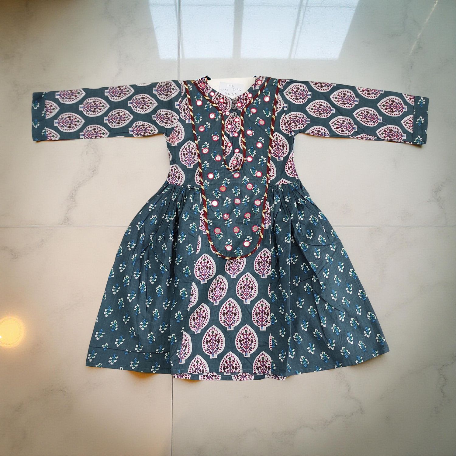 1-2 Year Suf Printed Cotton Girls Dress 26&quot; Long Jalabiya