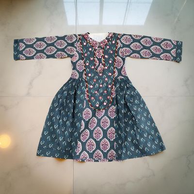 1-2 Year Suf Printed Cotton Girls Dress 26&quot; Long Jalabiya