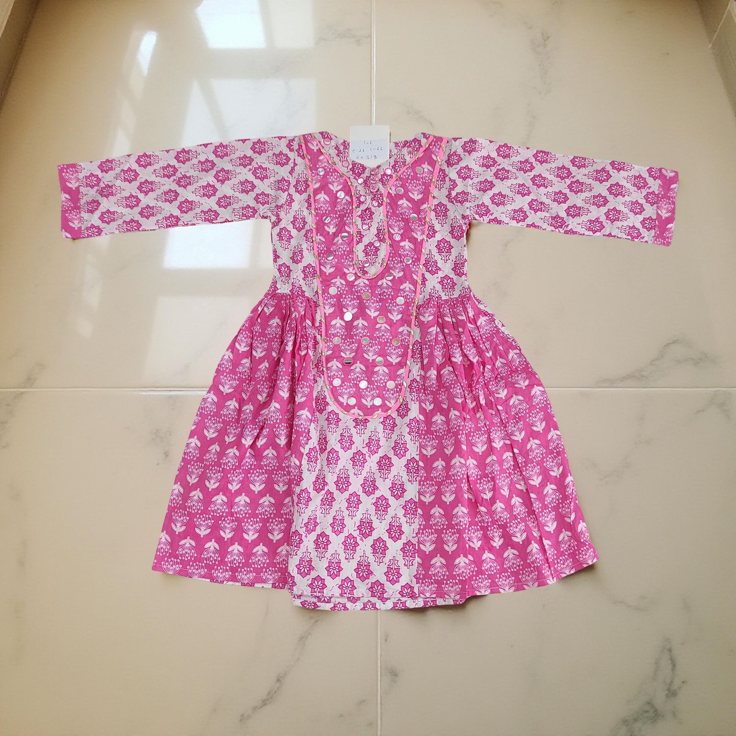 1-2 Year Suf Printed Cotton Girls Dress 26&quot; Long Jalabiya