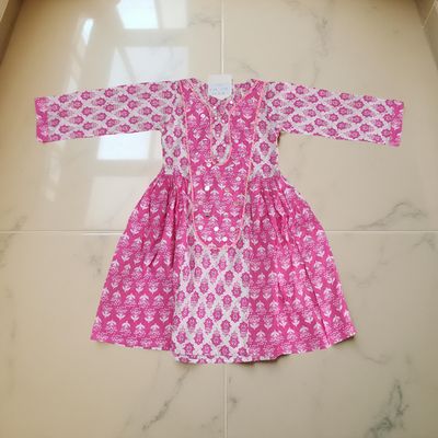1-2 Year Suf Printed Cotton Girls Dress 26&quot; Long Jalabiya