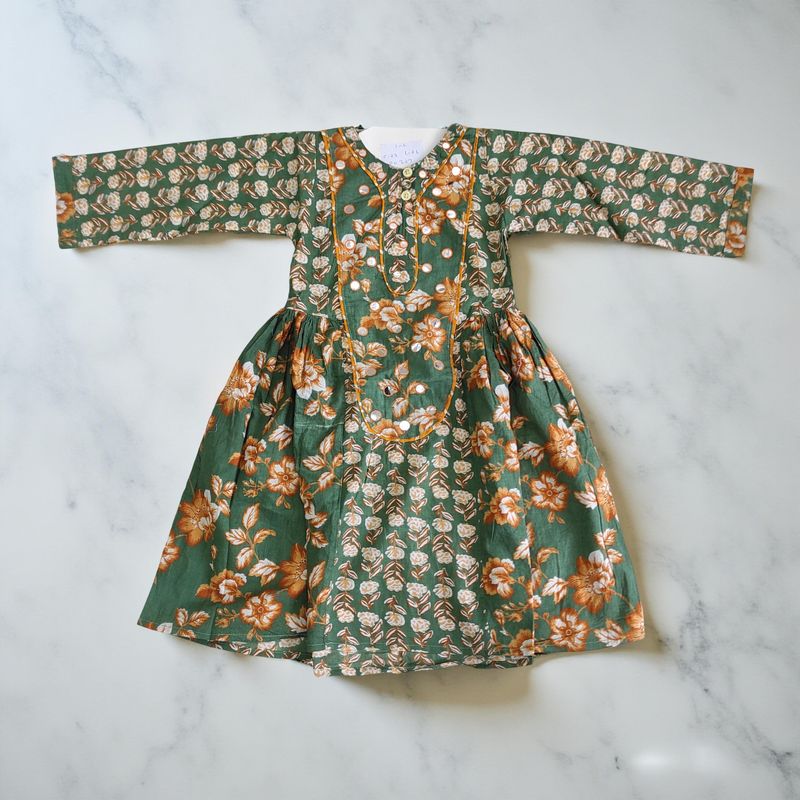 1-2 Year Suf Printed Cotton Girls Dress 26&quot; Long Jalabiya