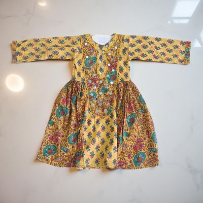 1-2 Year Suf Printed Cotton Girls Dress 26&quot; Long Jalabiya