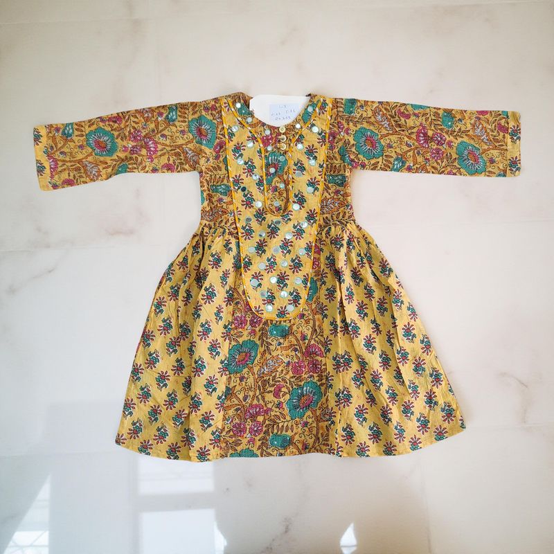 1-2 Year Suf Printed Cotton Girls Dress 26&quot; Long Jalabiya