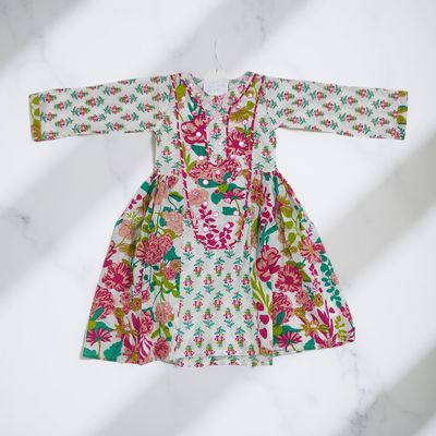 1-2 Year Suf Printed Cotton Girls Dress 26&quot; Long Jalabiya
