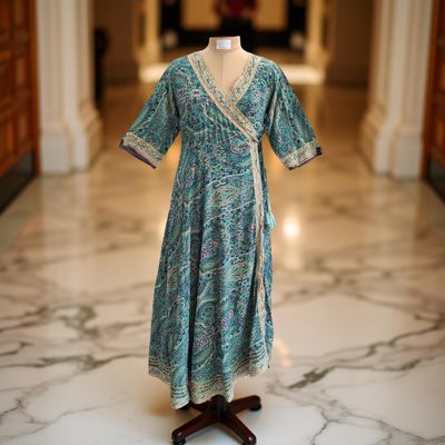 XS/S Priam Printed Silk Crystal Dress 54&quot; Long Jalabiya